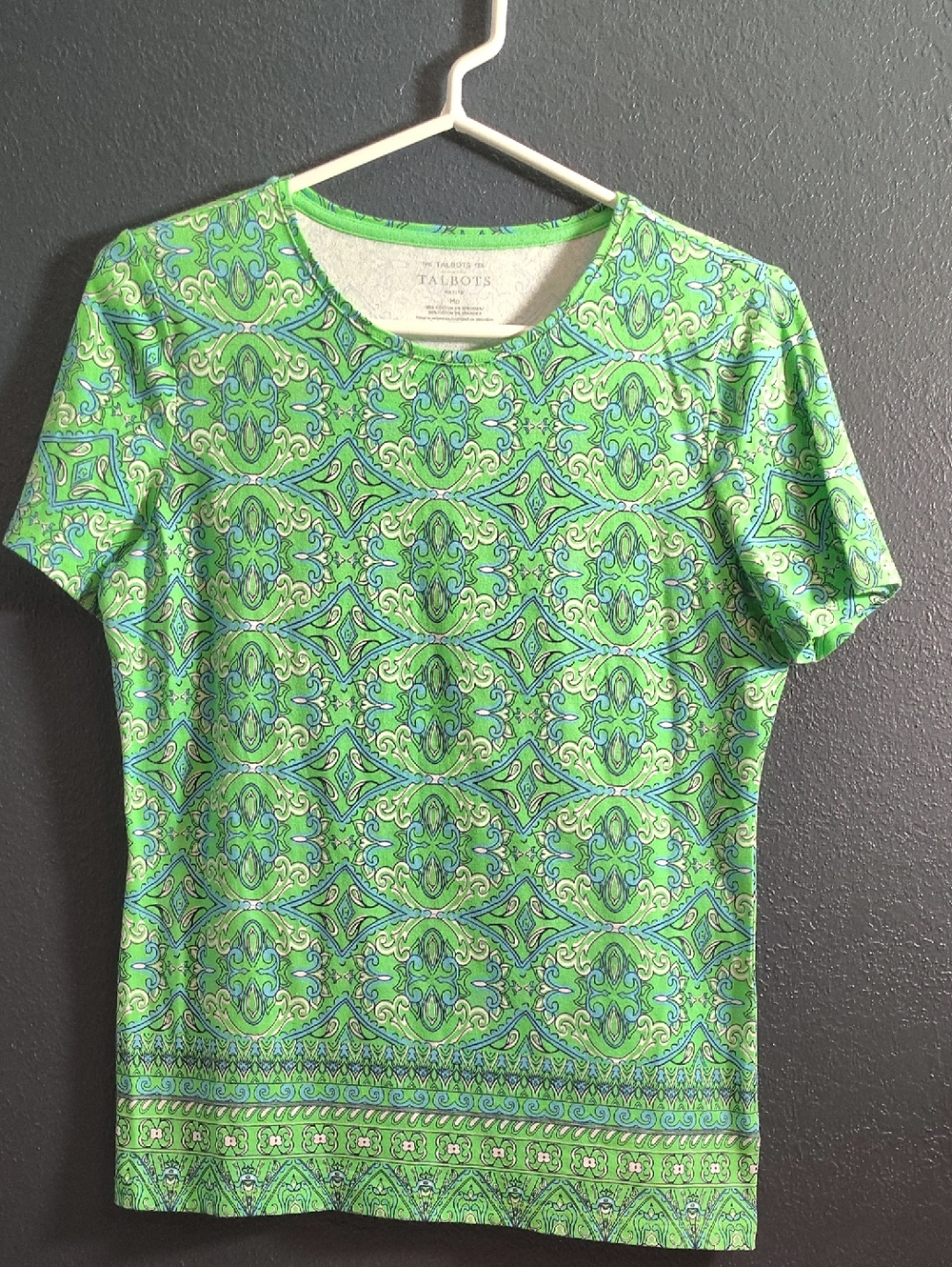 Talbots Lime and Teal Medallion Short-Sleeve Tee